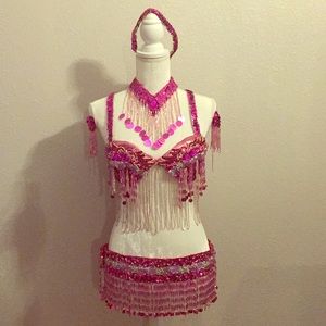 Belly dance 6 pc set hot pink and silver